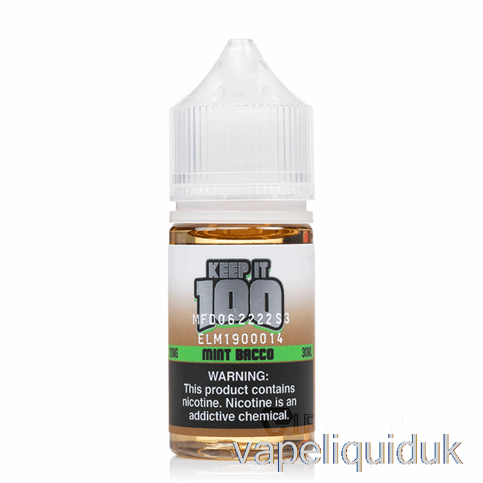 Mint Bacco Salts - Keep It 100 - 30mL 20mg Vape Liquid